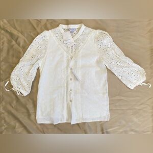 Petite Studio Florence Cotton Eyelet Button Blouse in Ivory White